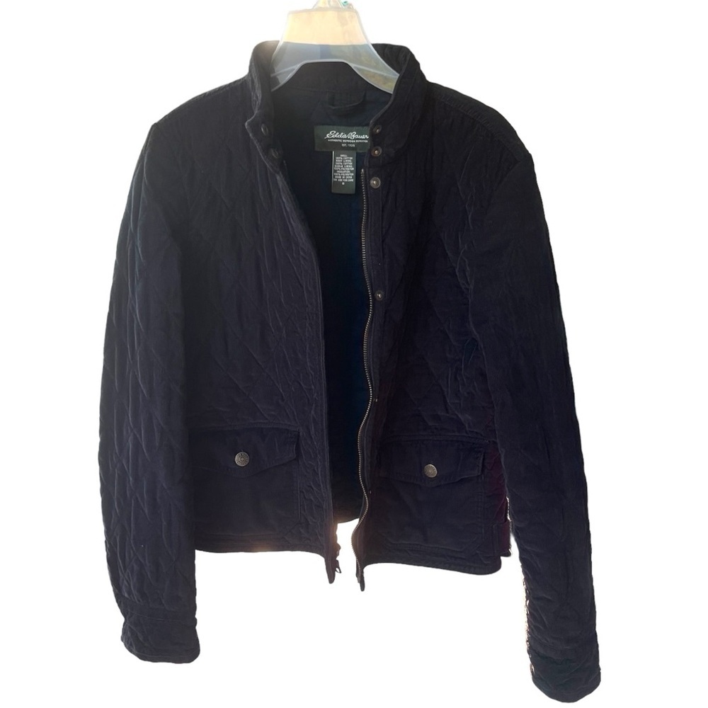 EDDIE BAUER Women’s Black Quilted Corduroy Zip-up Jacket